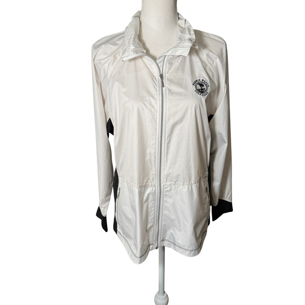 GGblue Pebble Beach Golf Links Jacket Womens XL White Black Full Zip Windbreaker